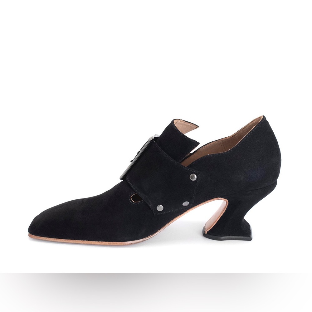 John Fluevog Black Suede Bishop Buckled Heels sz 10.5 EUC whimsigoth loafers - Picture 3 of 16